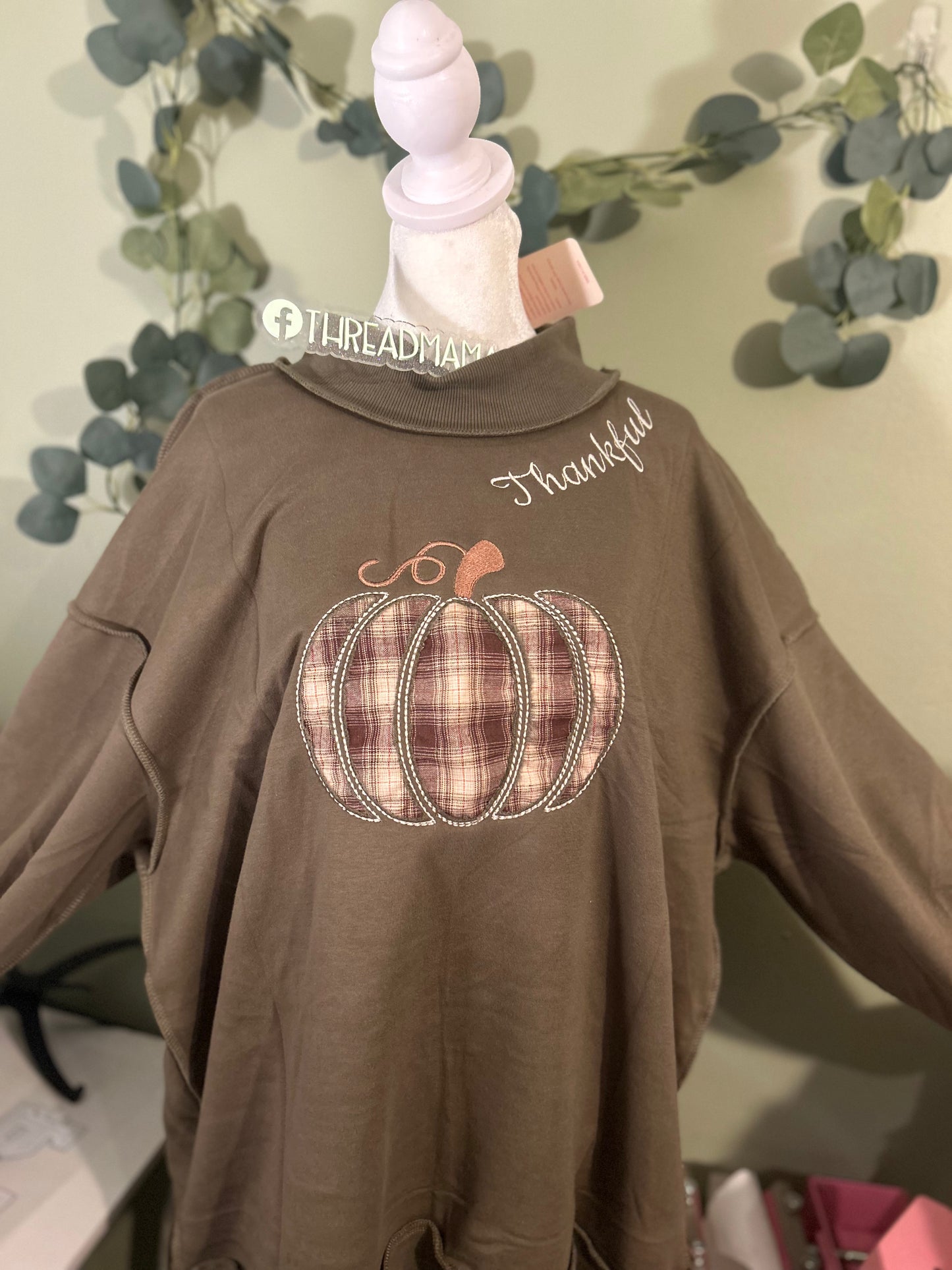 Reverse Applique Raw Hem Mock Neck