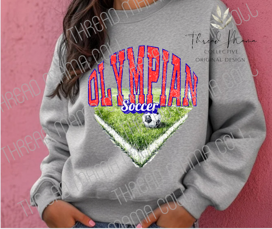 Olympian Soccer Distressed Tee Red Lettering