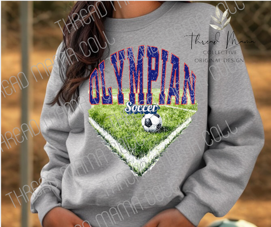 Olympian Soccer Distressed Tee Blue Lettering